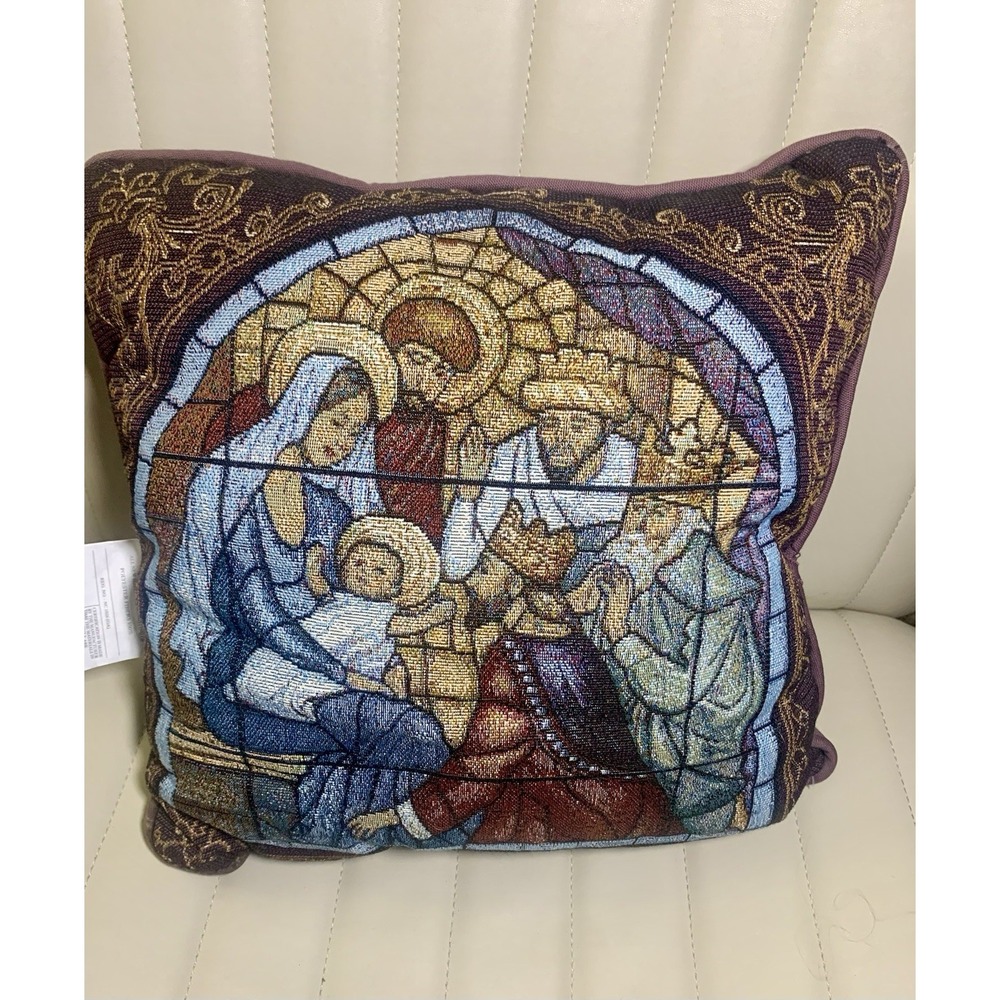 Mohawk Nativity Scene Throw Pillow 18x18" Baby Jesus Christmas Tapestry